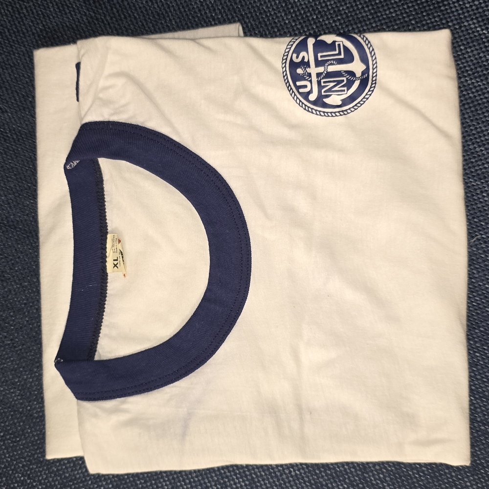 Vintage Screen Stars Ringer Tee XL White/Navy U.S. NTL Anchor Logo 50/50 USA